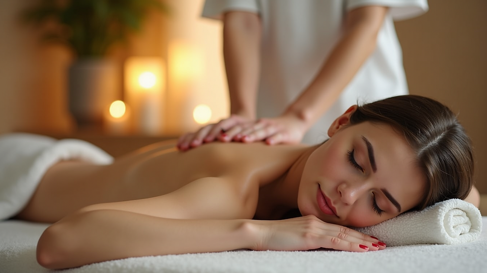Eye-level view of a tranquil massage setup at home