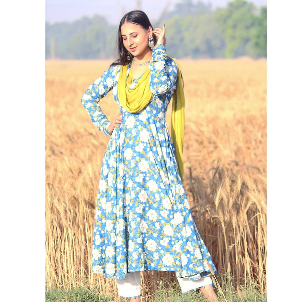 Thumbnail: Cotton blue floral umbrella cut suit