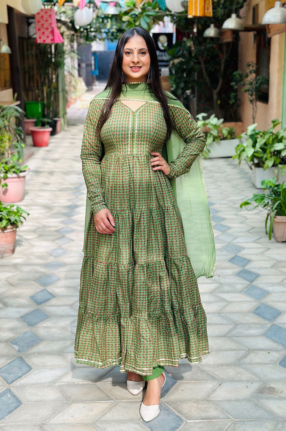 Thumbnail: Festive cotton anarkali suit set