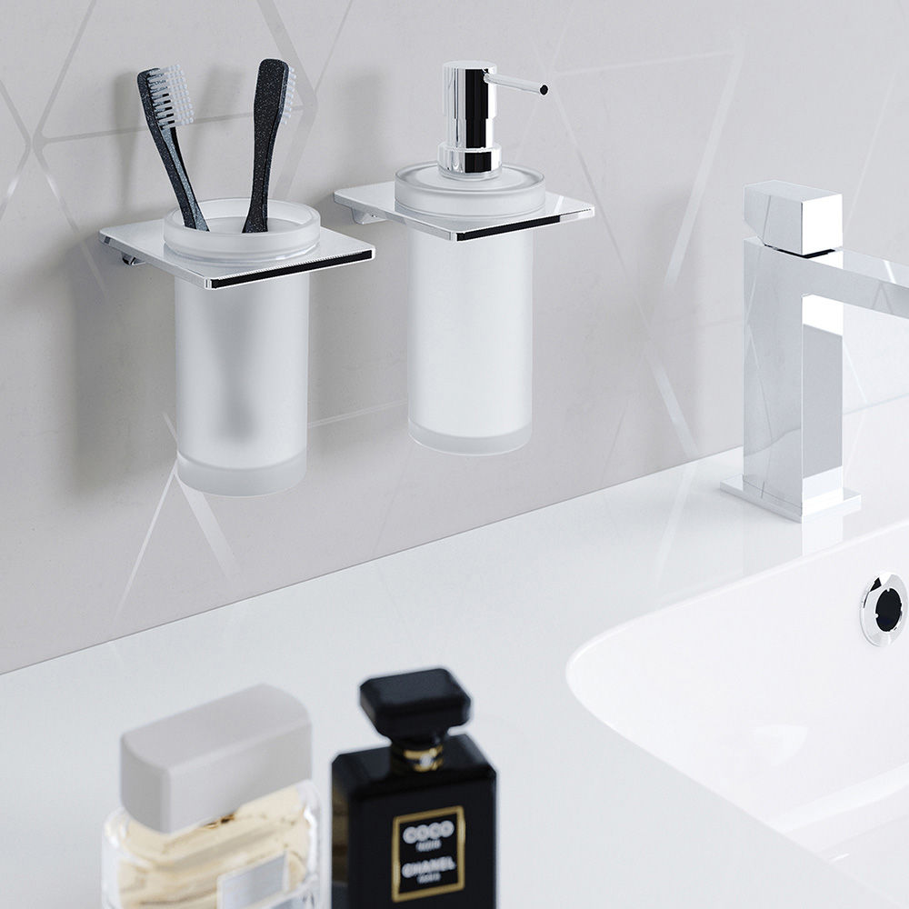 Sonia S-Cube Soap Dispenser & Tumbler Holder Pack - Chrome