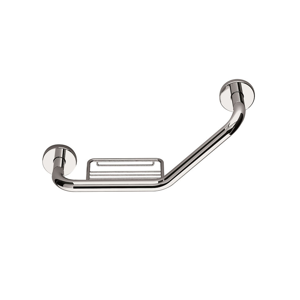 Angular Grab Bar Standard inc Soap Basket 300mm Chrome ::