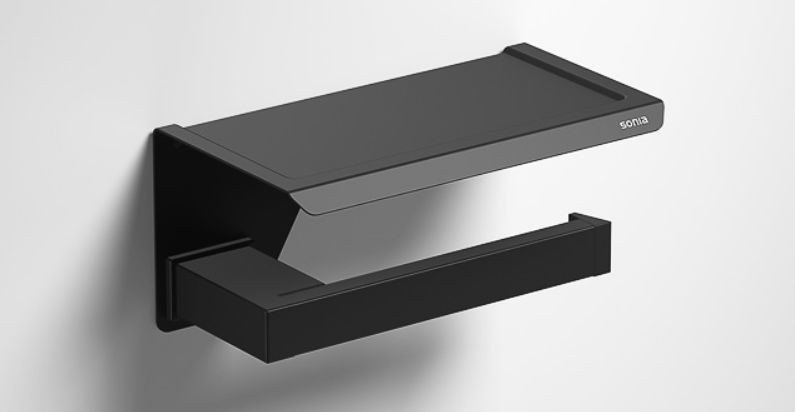 Thumbnail: Sonia S Cube Bathroom Toilet Roll Holder Shelf Black