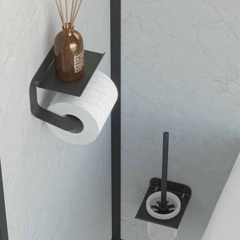 Thumbnail: Sonia Quick Toilet Roll Holder with Shelf – Black