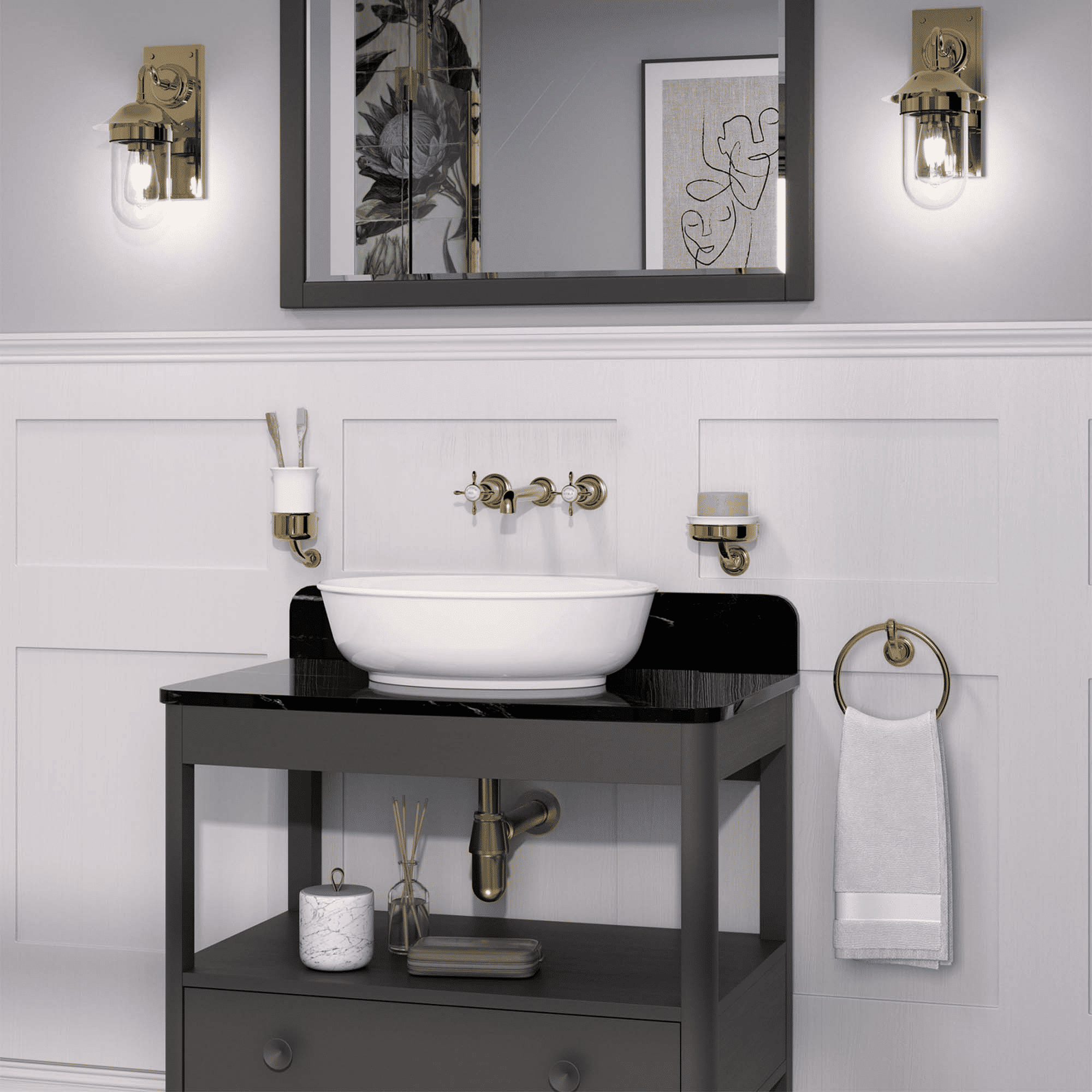 Burlington Guild Floorstanding Vanity Unit Marquina Worktop Ashbee Grey