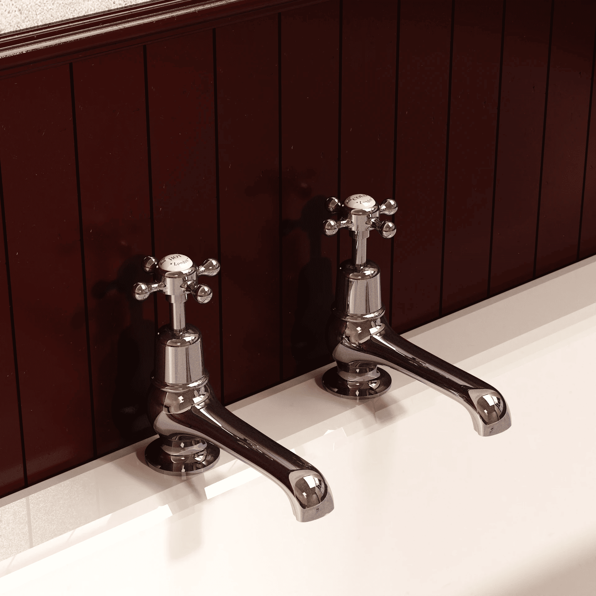 Burlington Claremont Deck Mounted Bath Pillar Taps - Chrome