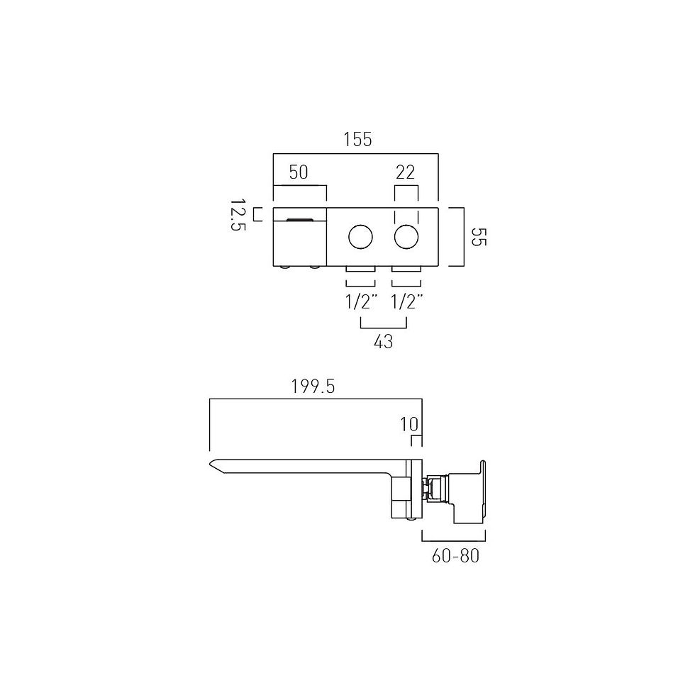 Thumbnail: Omika Noir Wall Mounted Basin Mixer 200mm