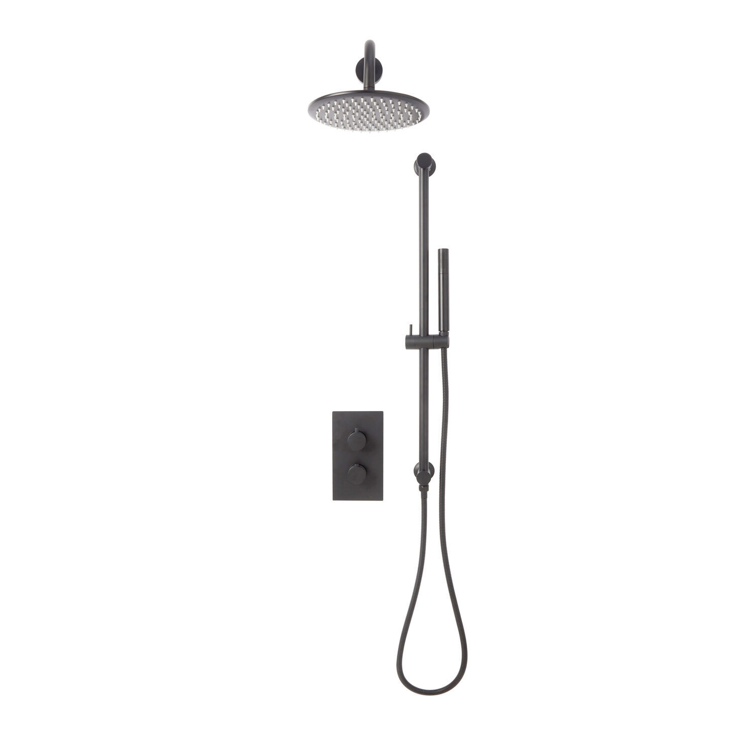 Bathworks Essentials Core Gunmetal Round Handle, Head & Handset Riser Kit