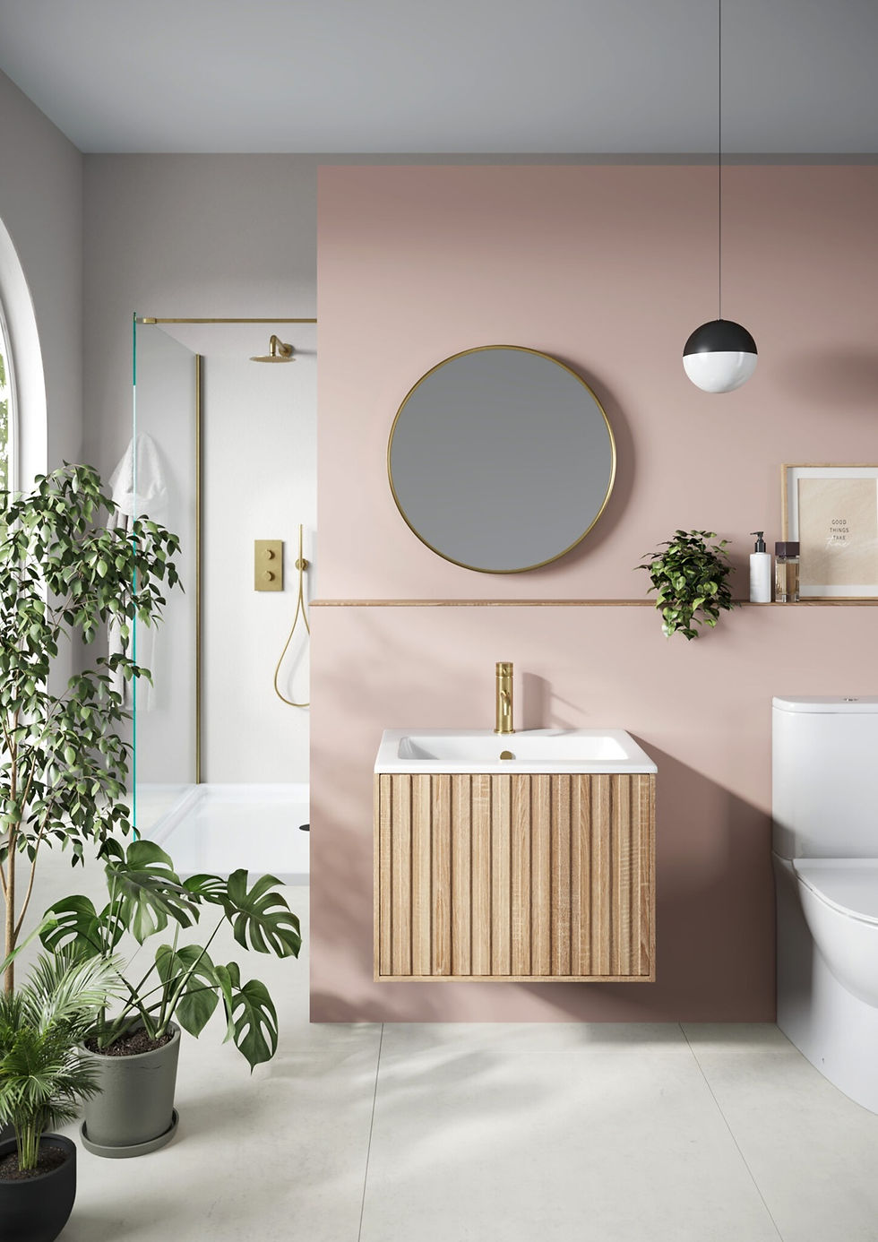 Fluted bathroom unit oak