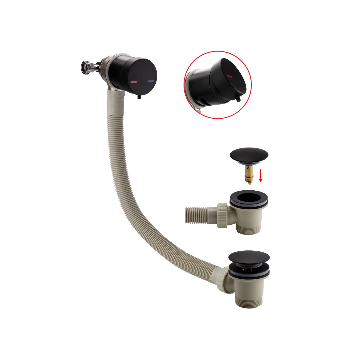 Bathworks Essentials Bath Filler Overflow + Click Clack Waste Matte Black