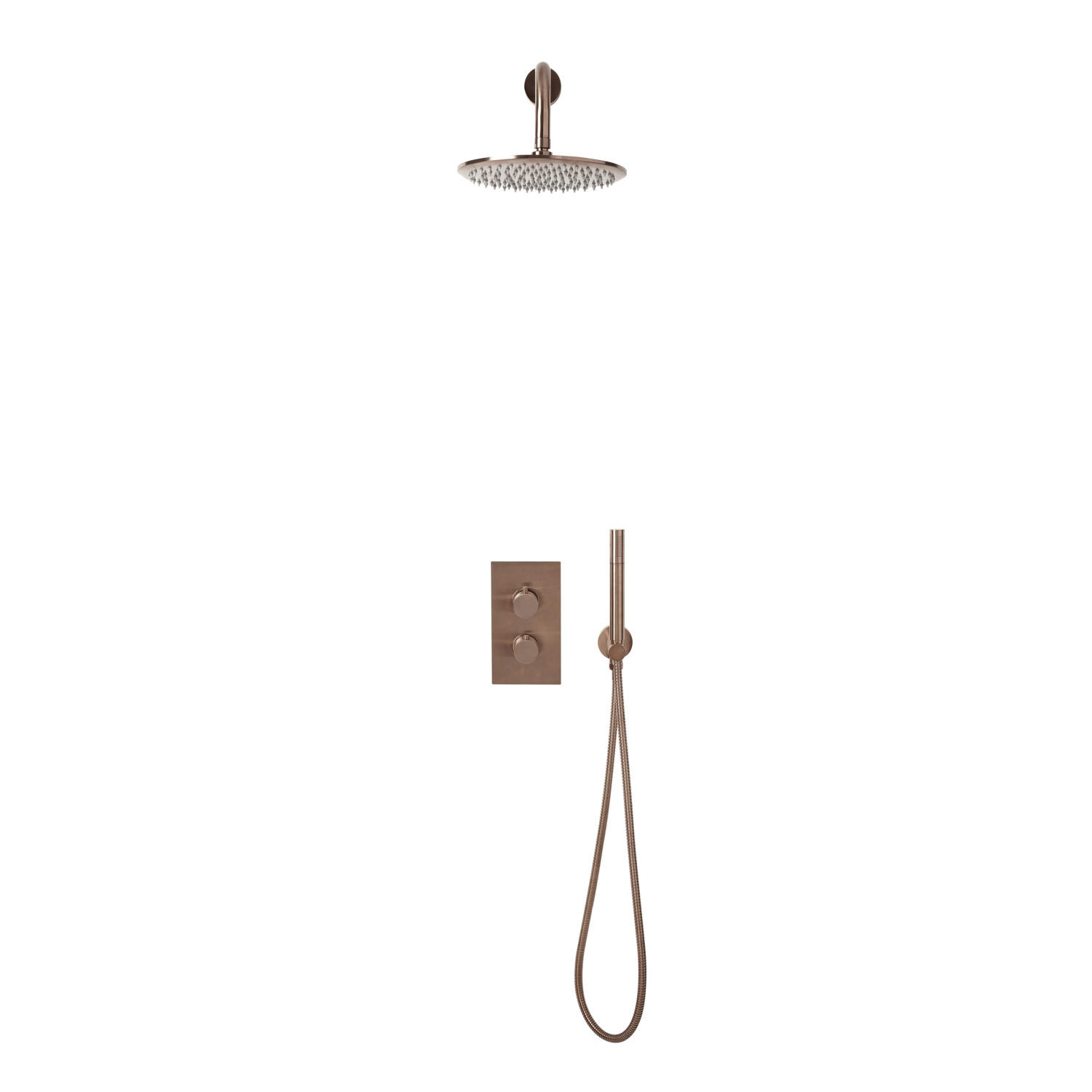 Bathworks Essentials Core Brushed Bronze Round Handle, Handset & Bracket