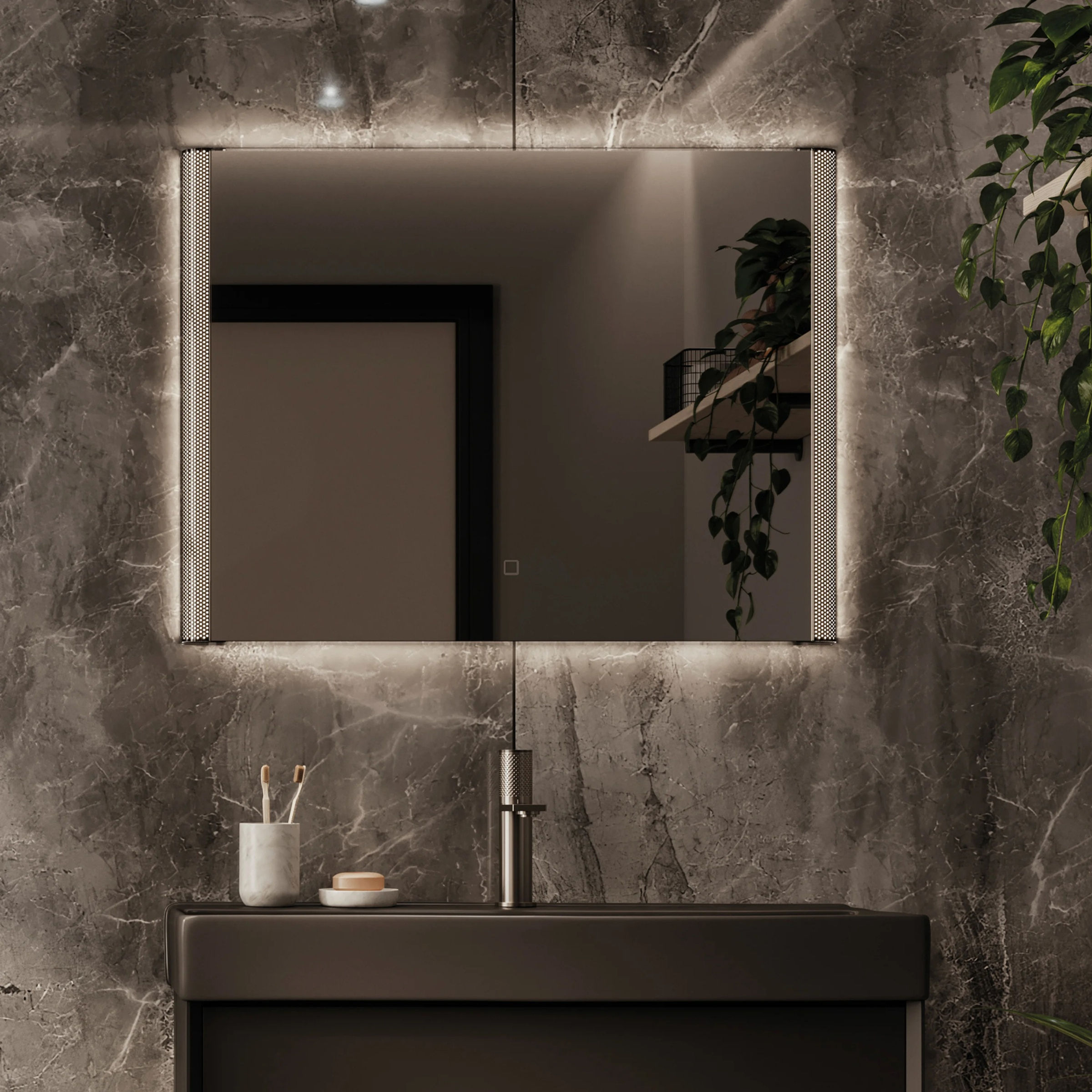 HiB Bastille 80 LED Illuminated Mirror Black Chrome