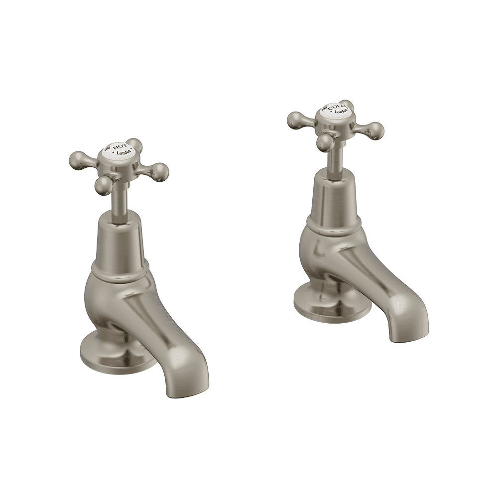 Burlington Claremont Deck Mounted Basin Pillar Taps - Brushed Nickel