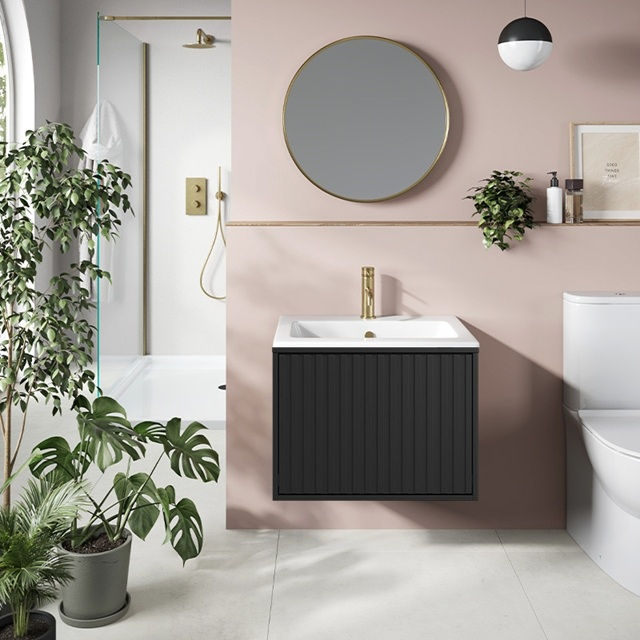 Fluted bathroom unit matt black