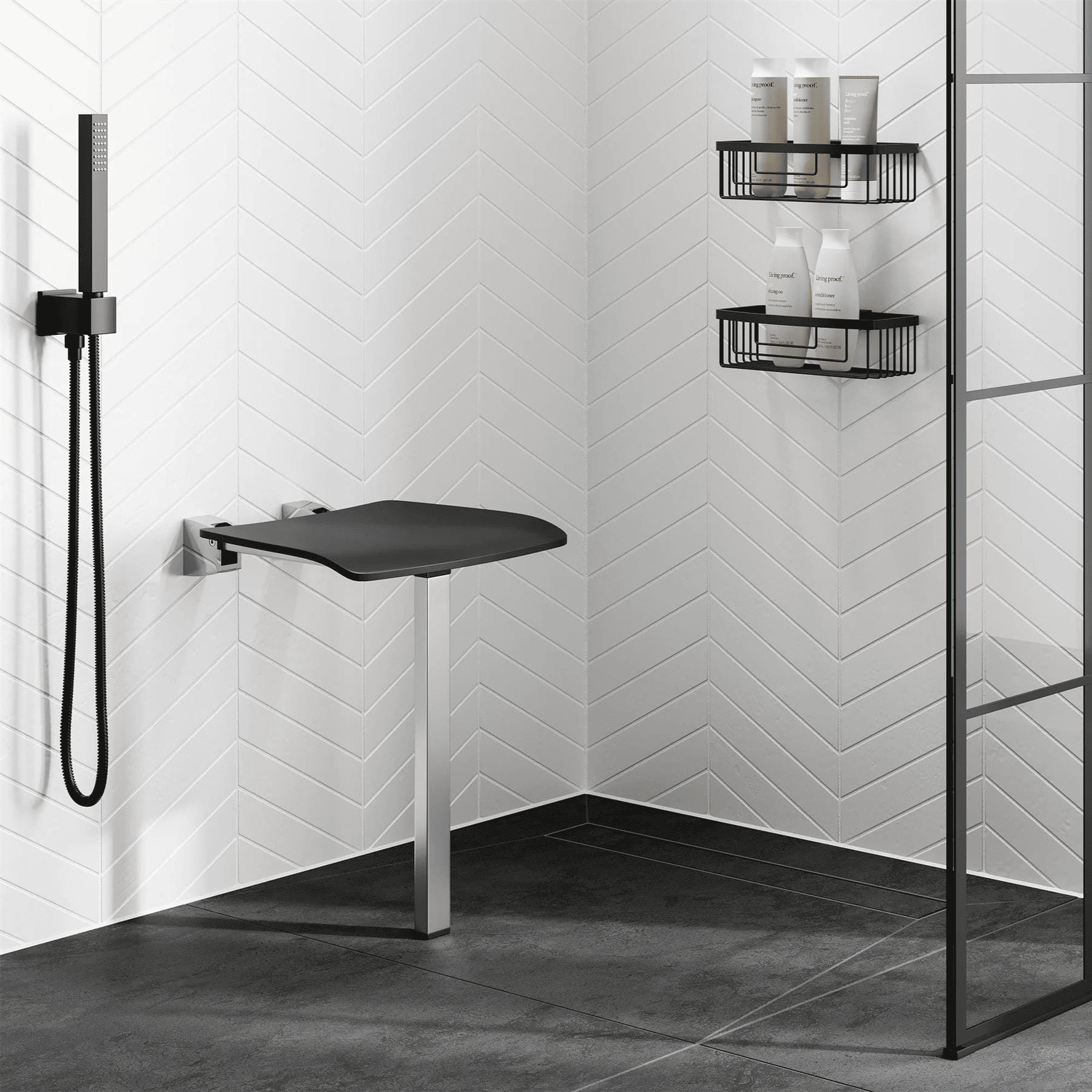 HiB Shower Seat with Support Leg in Dark Grey