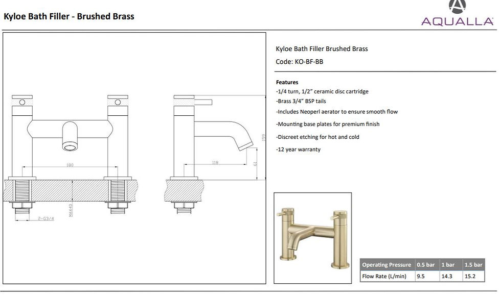 Thumbnail: Kyloe Deck Mounted Bath Filler – Brushed Brass