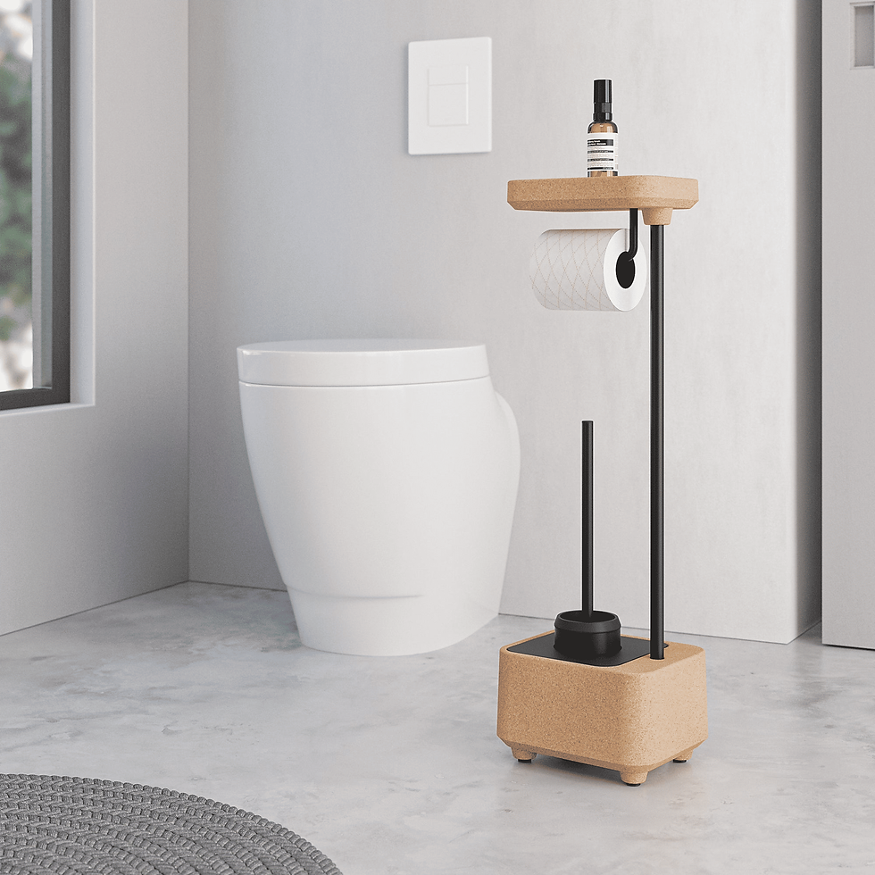 Thumbnail: SONIA BIOCO Freestanding WC Brush & Toilet Roll Holder Set Natural Cork