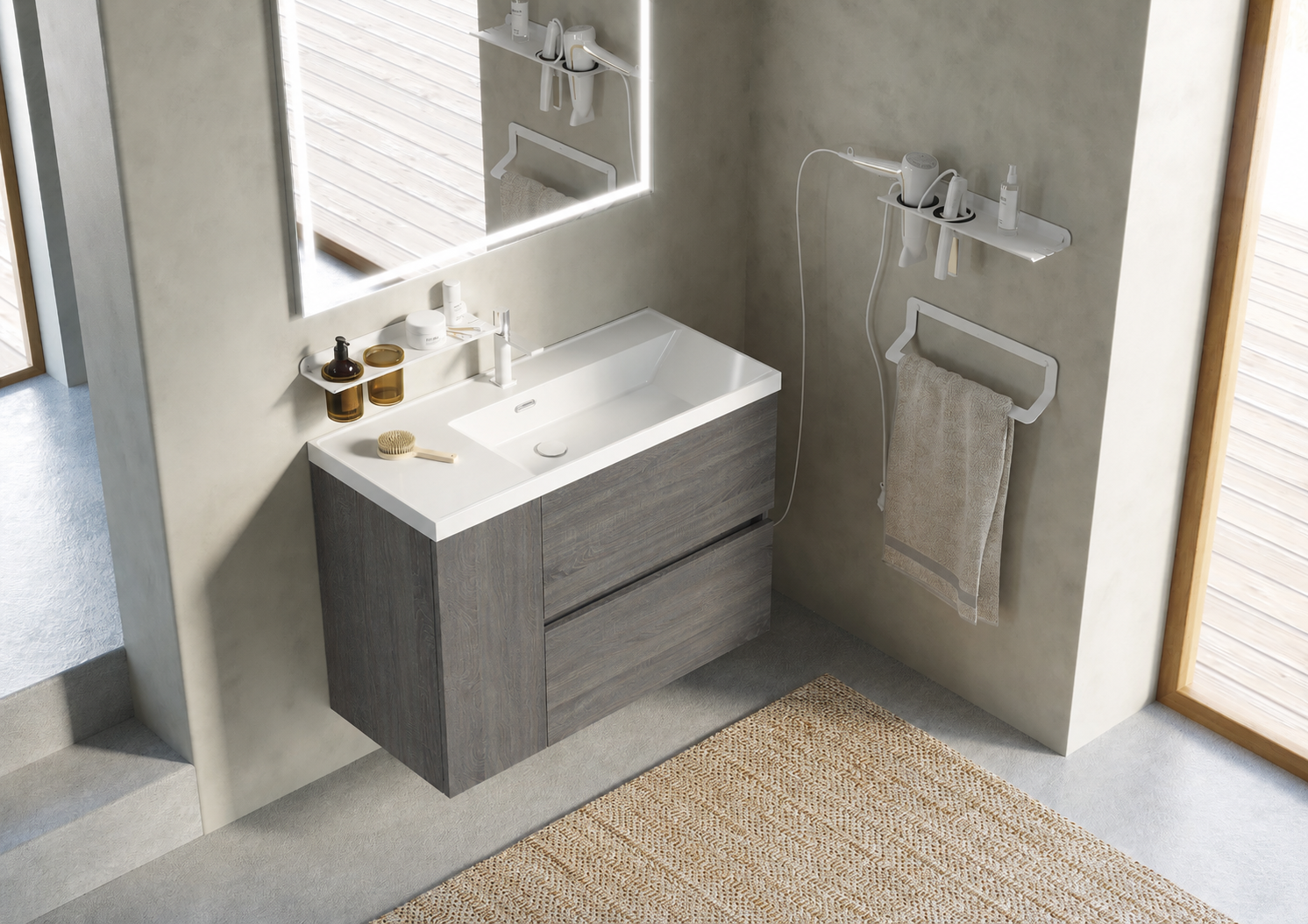 Sonia Code 1000mm Wall Hung Bathroom Vanity Unit Basin Stormwood