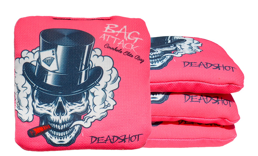 4 sacs de cornhole Pro de compétition tête de mort sur fond rose, vue de face
