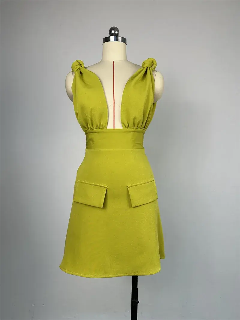 Thumbnail: CM.YAYA Summer Women Sleeveless Elegant V-Neck High Waist