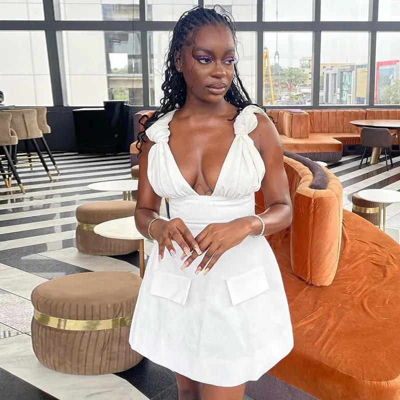 Thumbnail: CM.YAYA Summer Women Sleeveless Elegant V-Neck High Waist