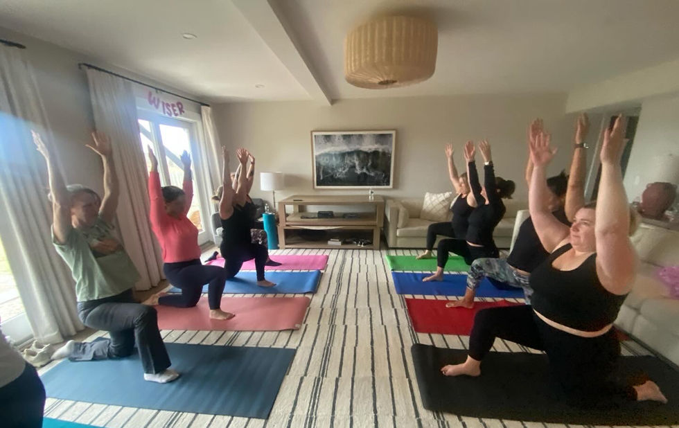 indoor yoga class at cape cod vacation living room