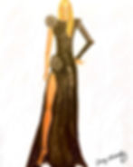 Fashion illustration of Nicole Kidman in gold gown, inspired by Met Gala look, by artist Very Wendy