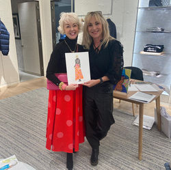 Very Wendy with guest holding live fashion illustration portrait