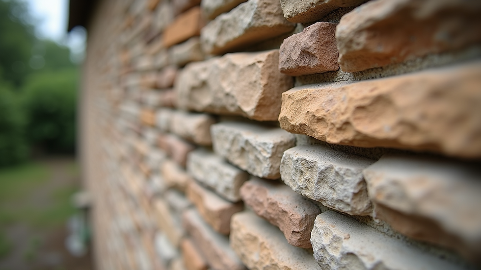 Close-up view of stone wall with detailed craftsmanship