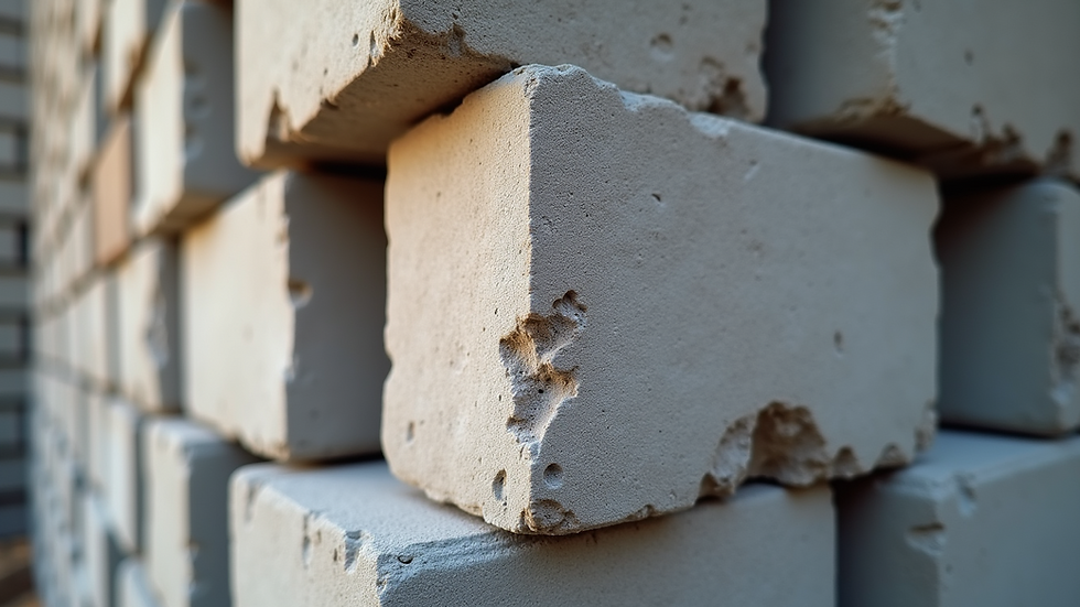 Close-up view of stacked concrete blocks at a construction site