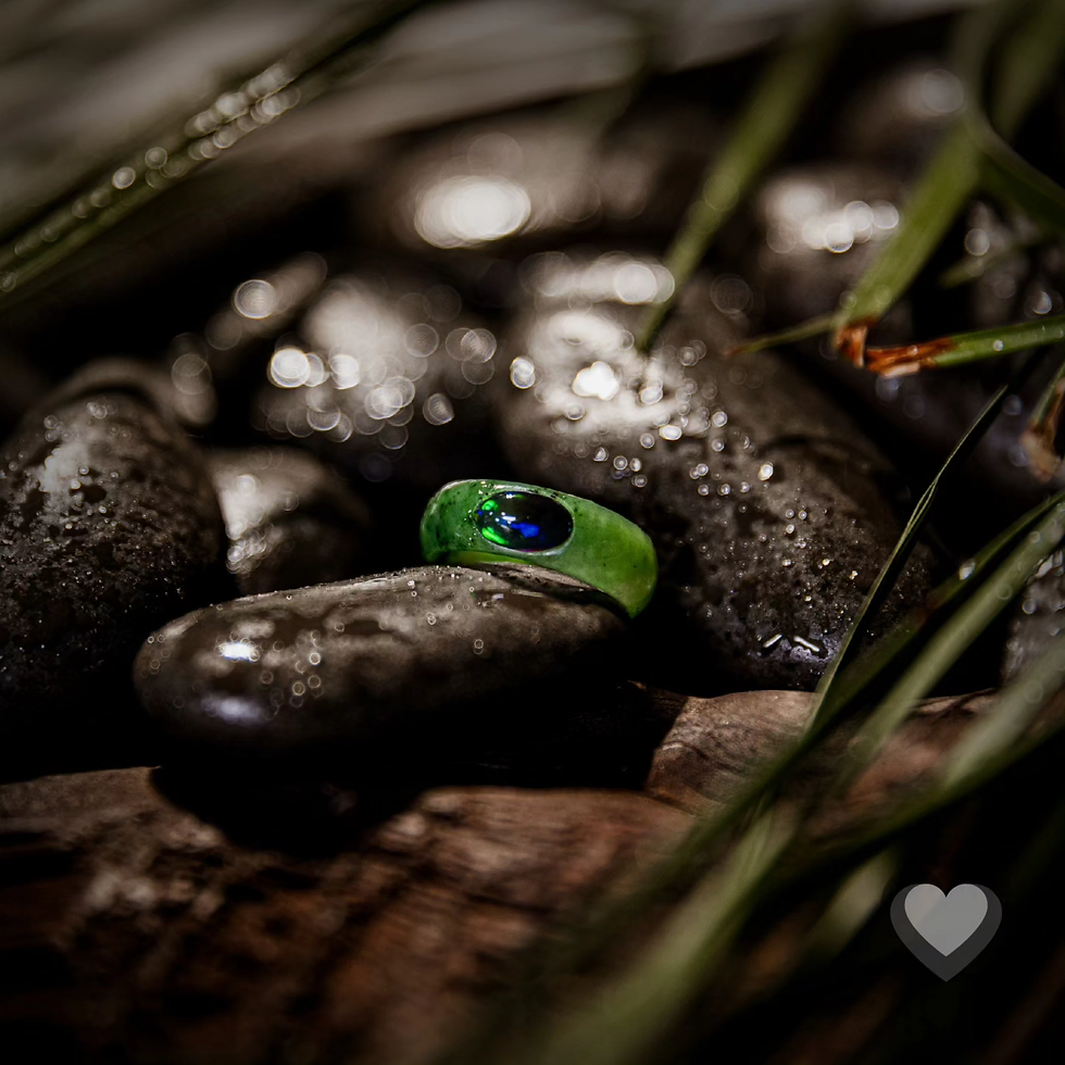 Thumbnail: Pounamu Ring with Black Opal Insert