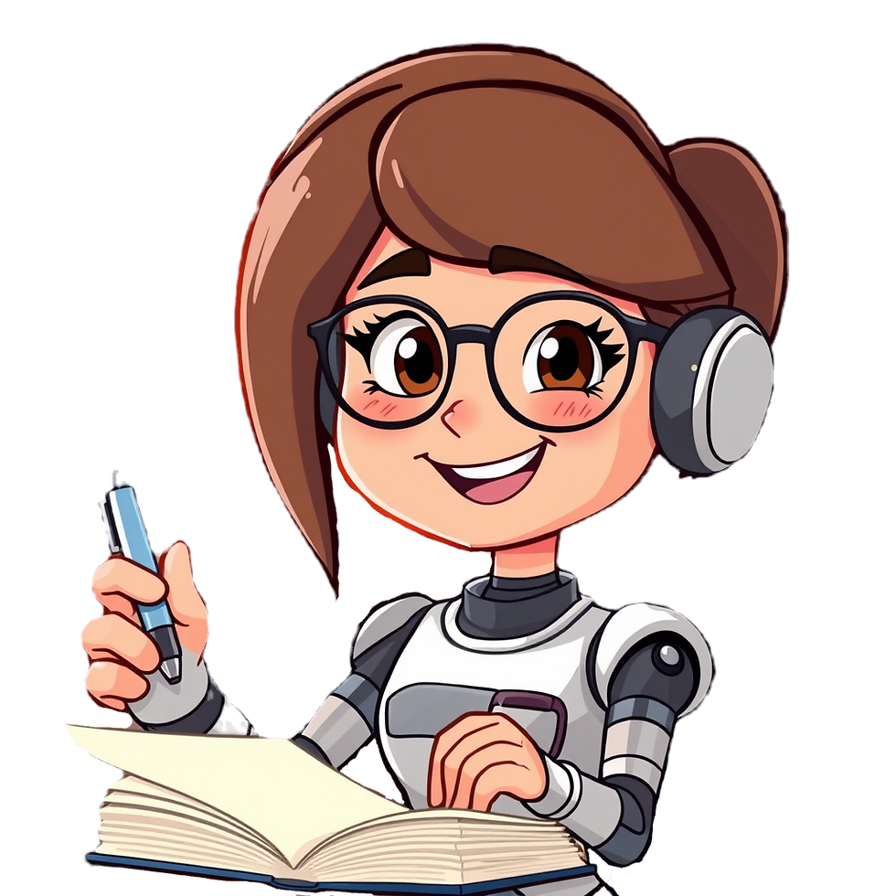 create an avatar who is happy and holding at workbook and pen. make this avatar appear alm