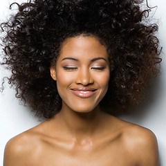 Model Wearing a curly hair wig