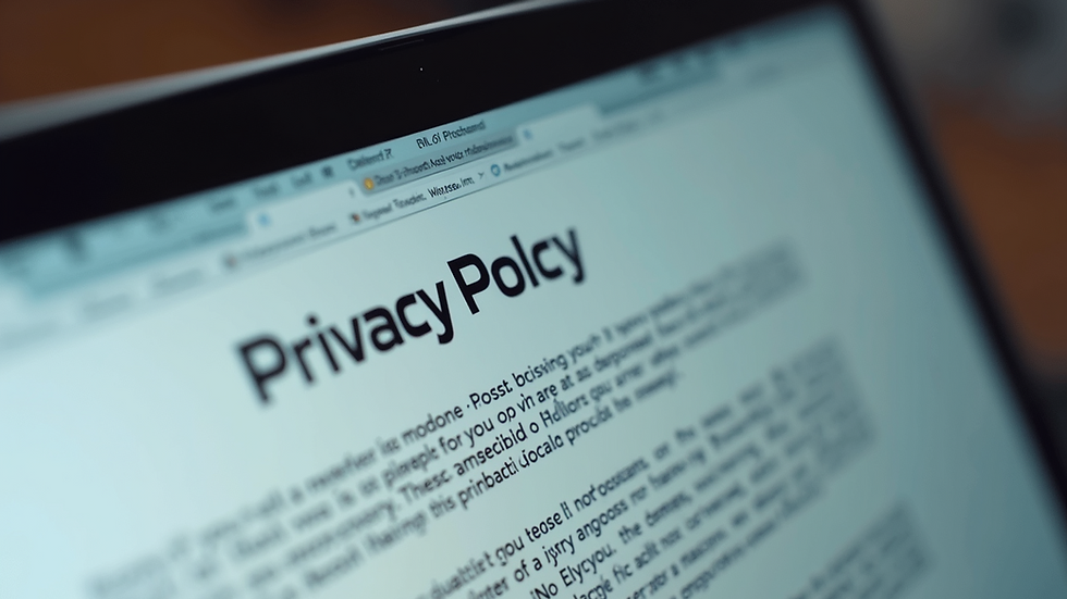 Close-up of a laptop screen showing a privacy policy document