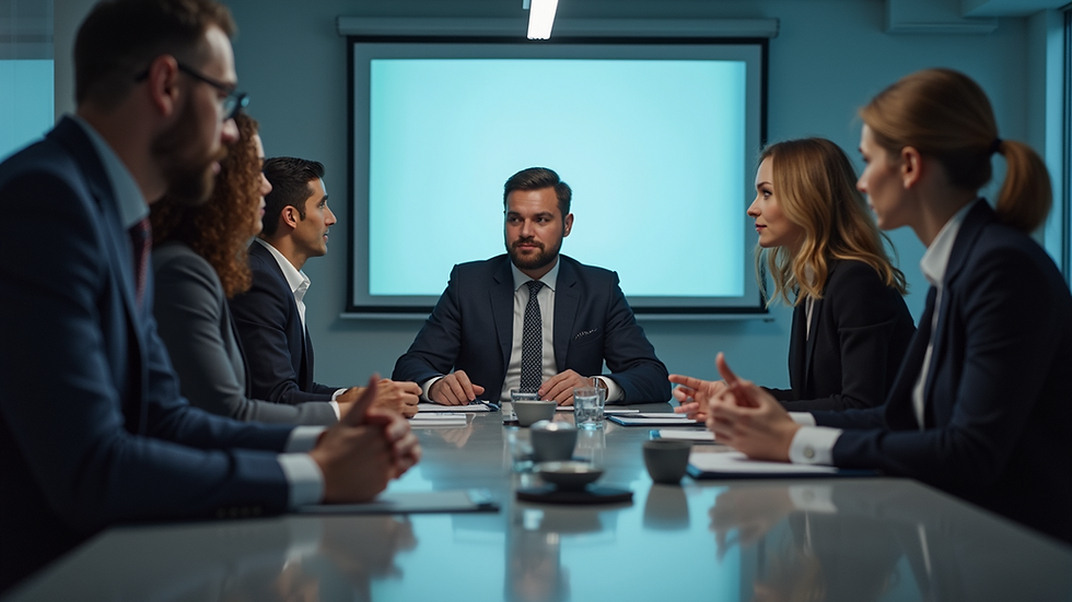 Eye-level view of a business meeting discussing data protection