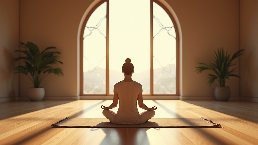 Eye-level view of a tranquil meditation space filled with natural light