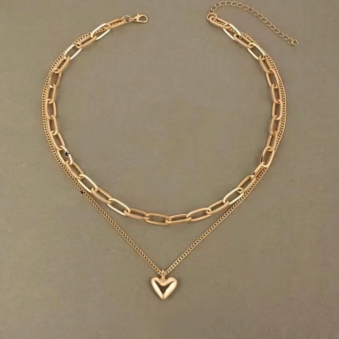 Cadena Doble Corazón Dorado