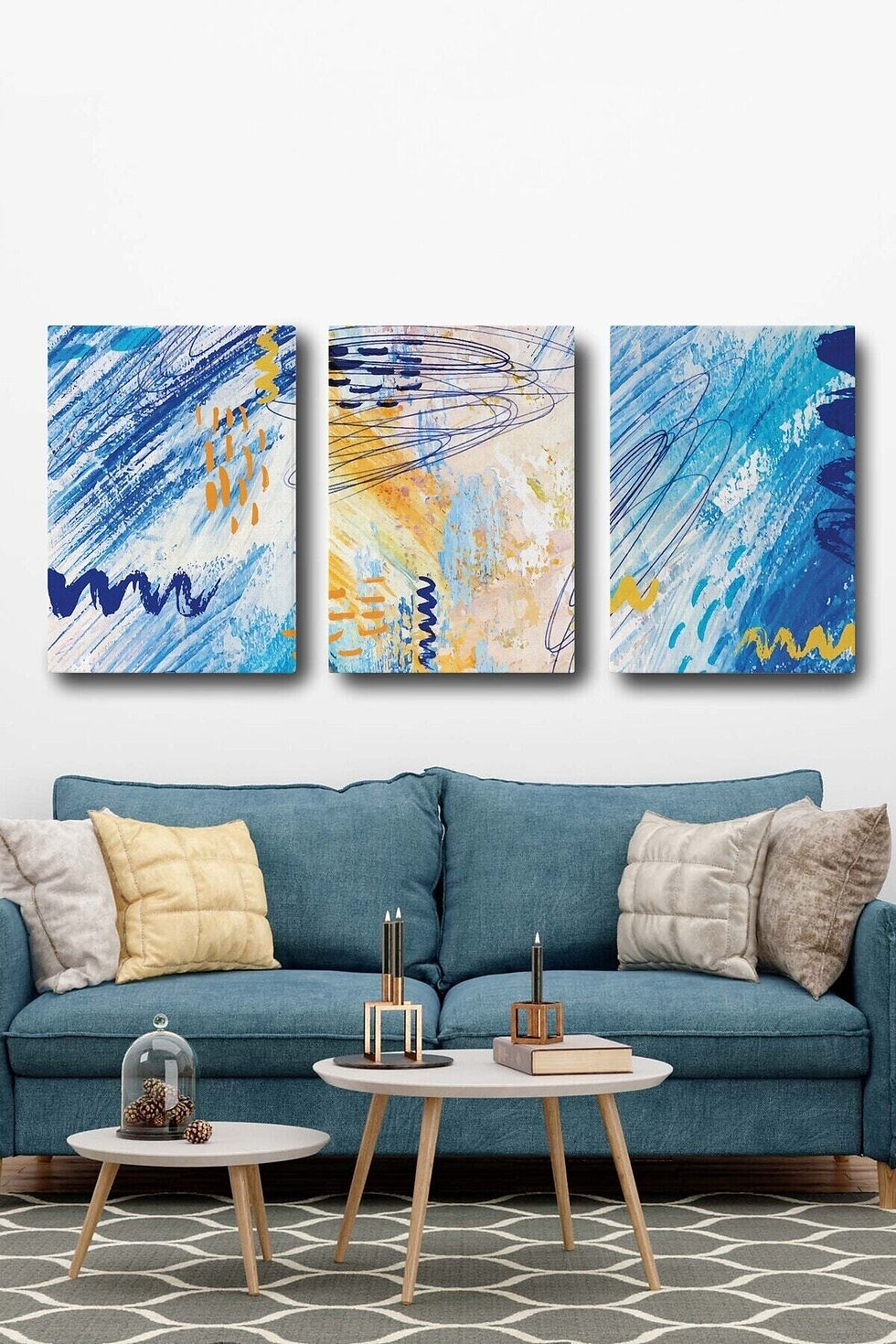 Soyut Dekoratif Kanvas Duvar Tablosu 3'lü Set Sanatsal Tablo Seti Baskılı