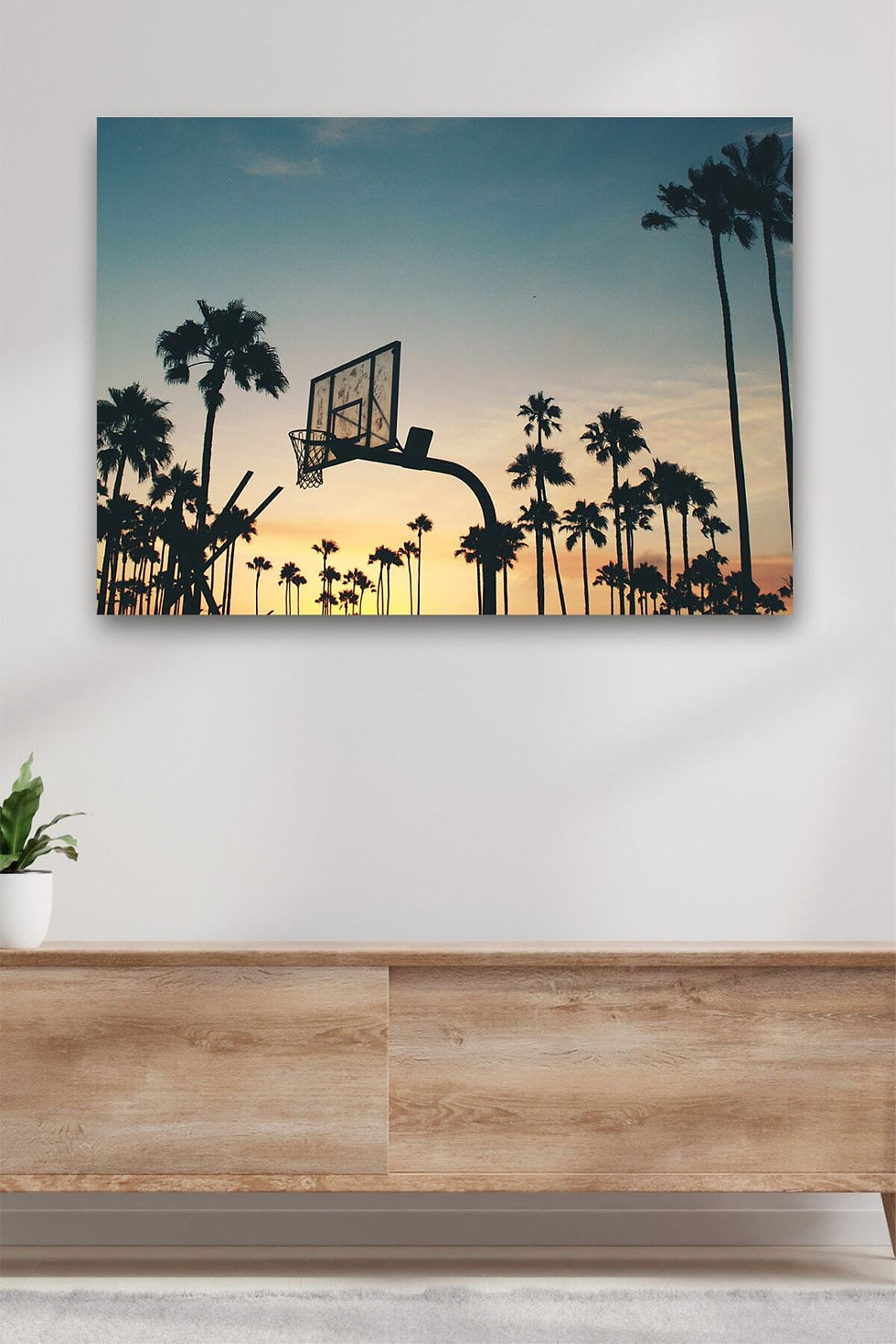 Basketbol Potası Günbatımı Kanvas Dekoratif Duvar Tablosu Baskılı
