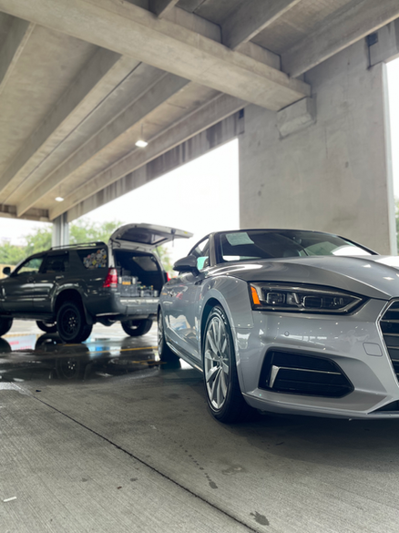 silver audi a5 parking garage