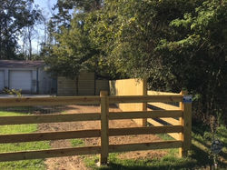4 foot horse rail fence in front with hog wire, integrated into fence 3