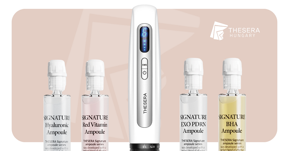 THESERA ampullák és egy eszköz látható a képen.