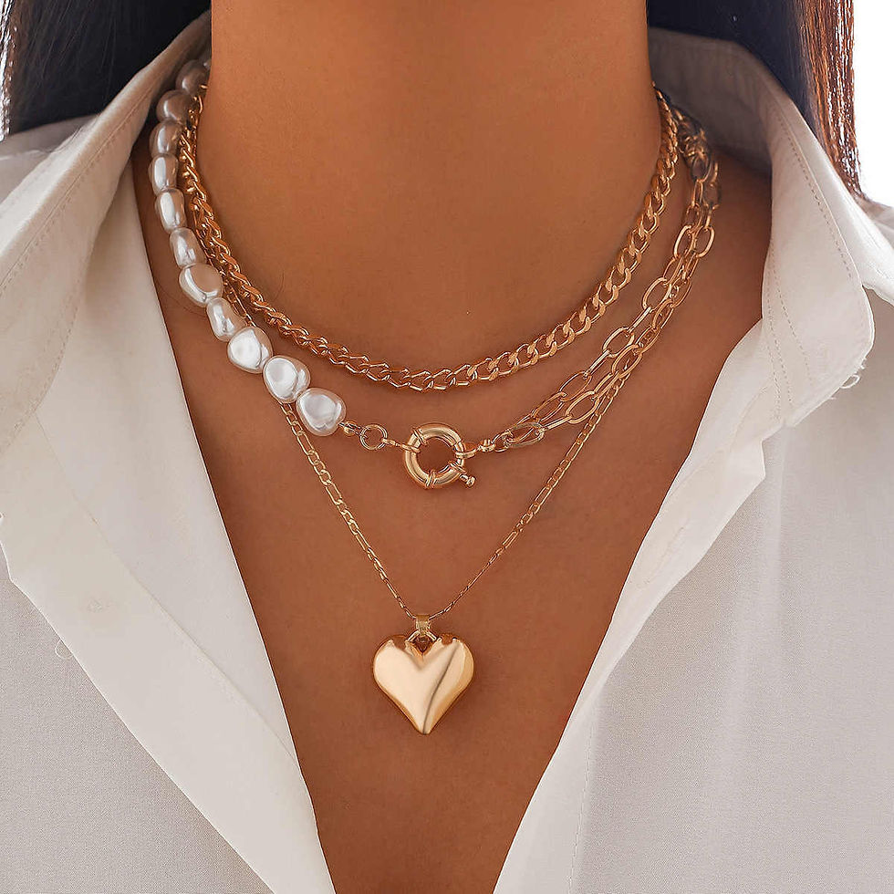 Thumbnail: Gold Plated Multilayer Chain Heart Pendent Necklace