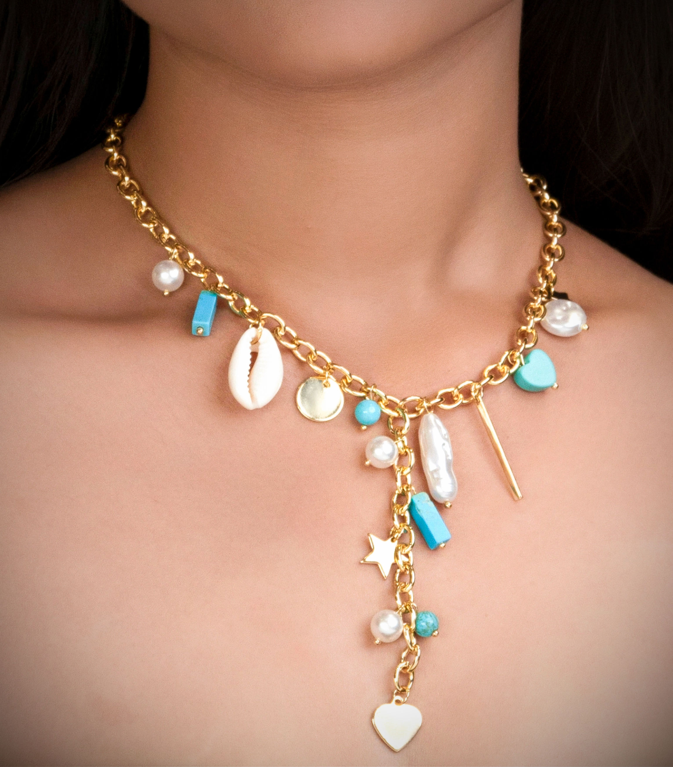 Retro Natural Stone & Shell Necklace