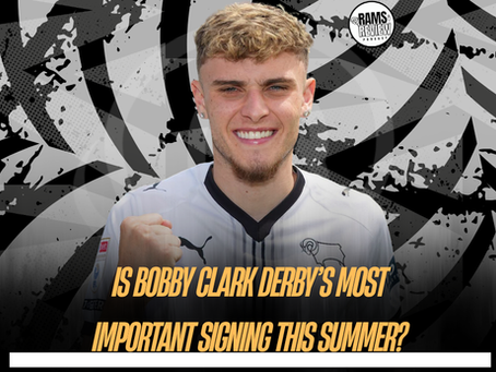 Bobby Clark sporting Derby's new kit celebrating his transfer.