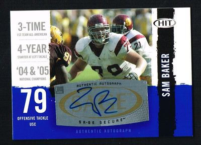 Sam Baker 2008 HIT Sage Football signed autograph auto Trading Card