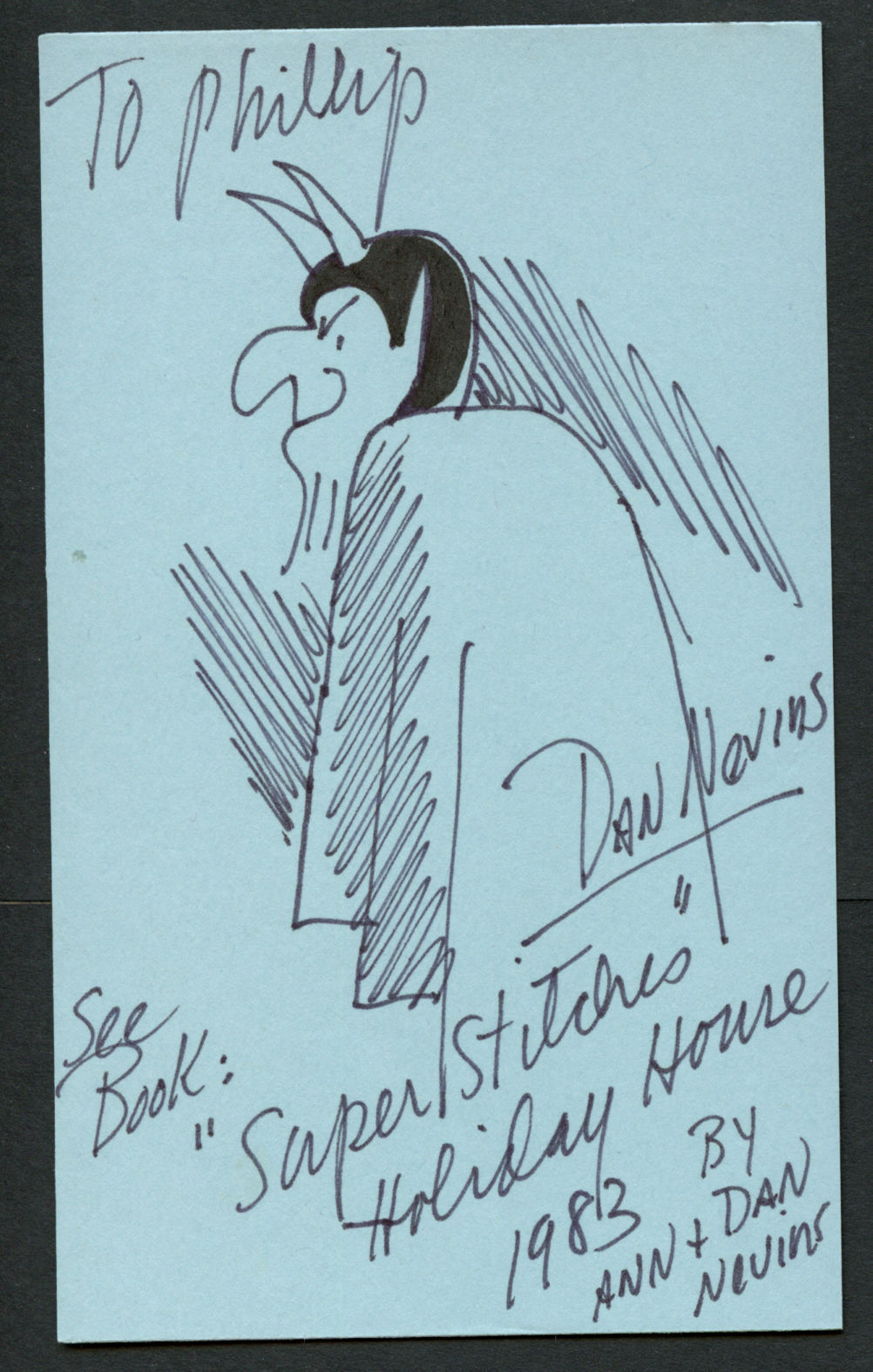 Dan Nevins Illustrator signed autograph 3x5 index card w/ Original Sketch MH001