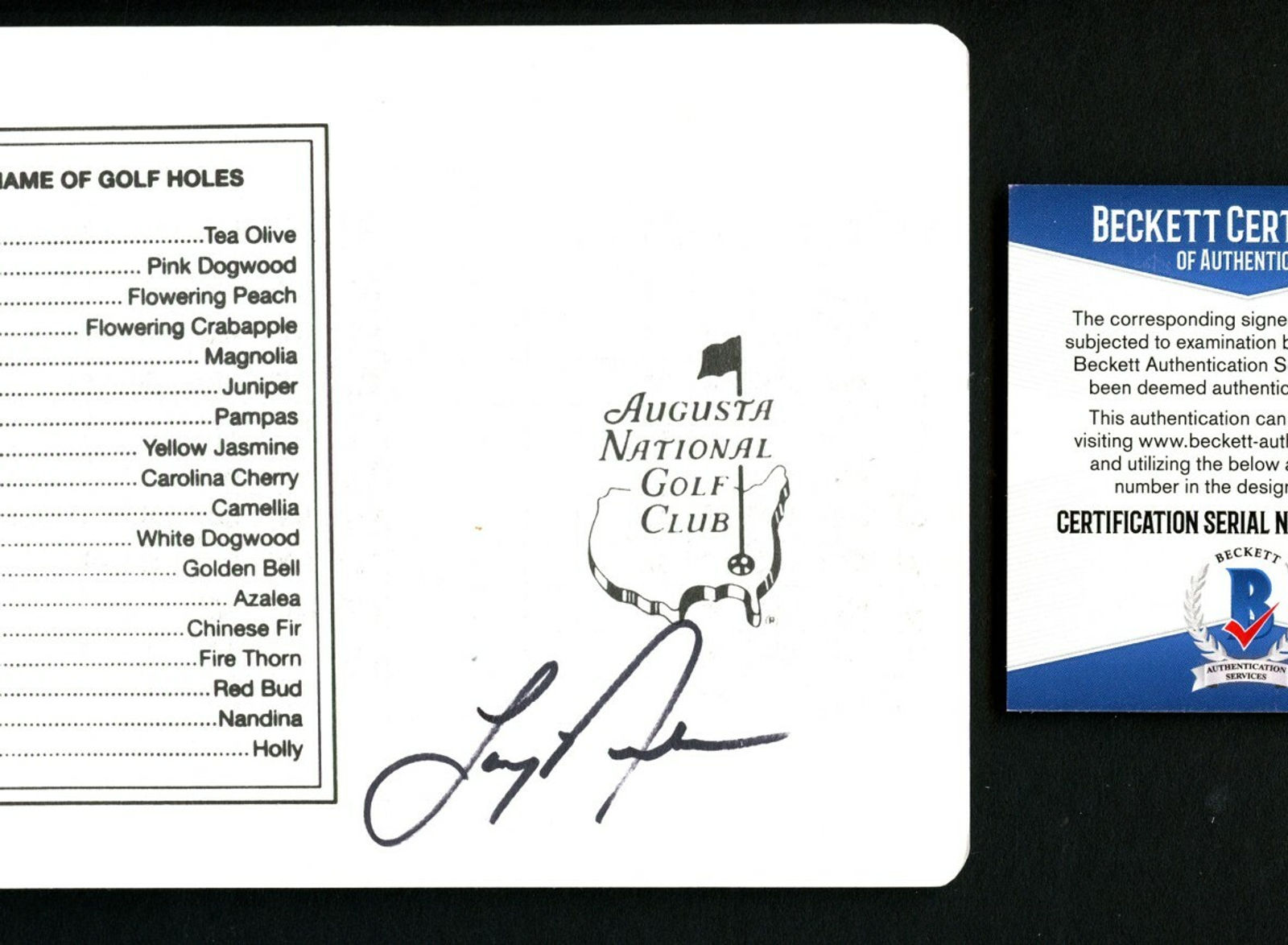 Larry Nelson signed autograph auto Masters Scorecard Beckett Certificate BAS COA