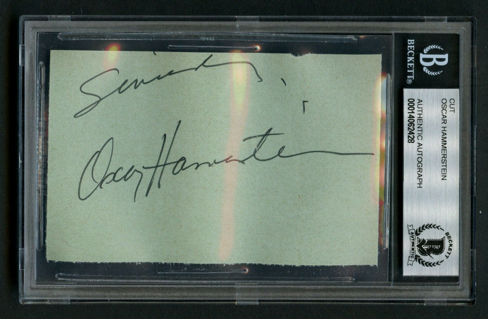 Oscar Hammerstein d1960 signed autograph 2.5x3.5 cut Lyricist-Dramatist BAS Slab