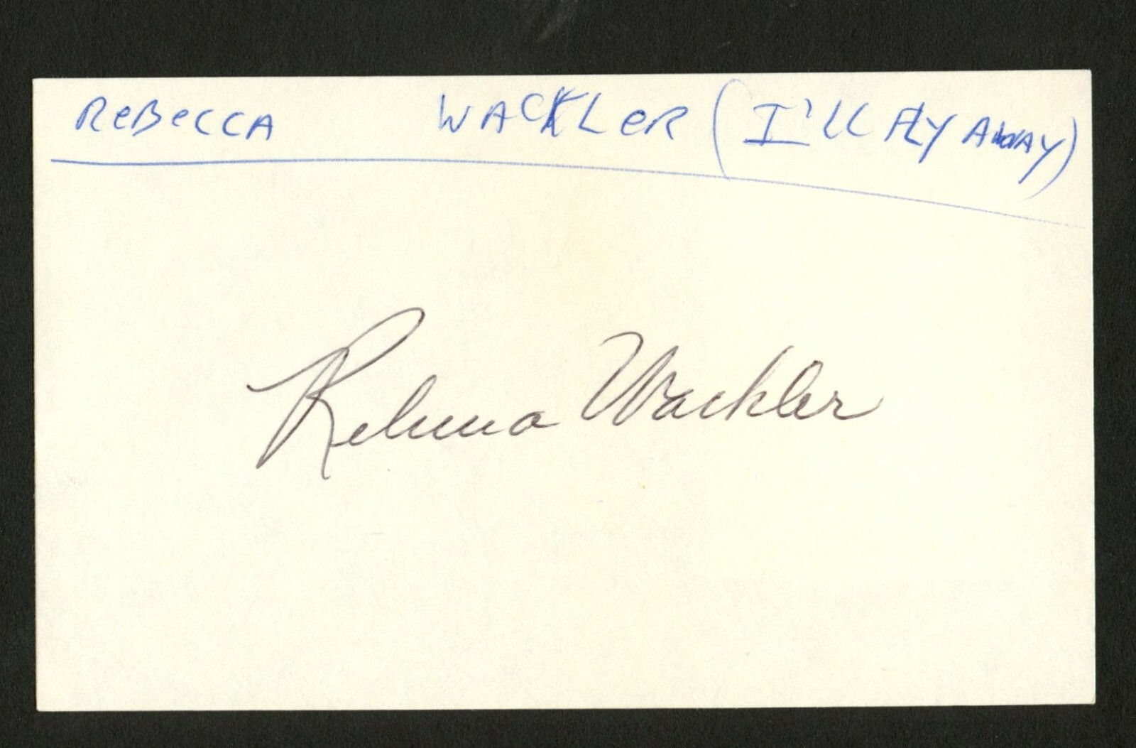 Rebecca Wackler signed autograph auto 3x5 index card Actress I'll Fly Away C792