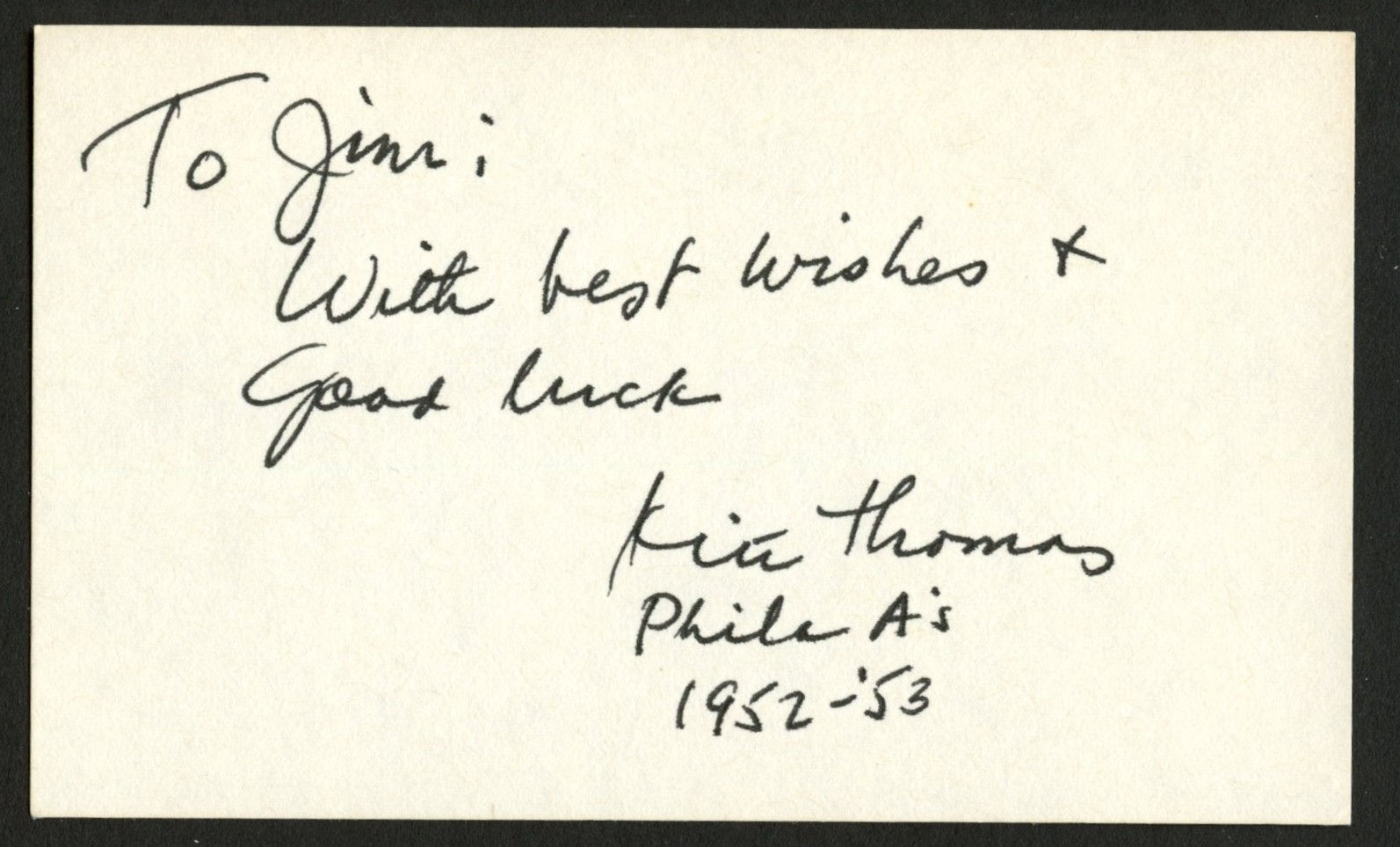 Keith Kite Thomas d1995 signed autograph Baseball Player 3x5 Index Card MC046